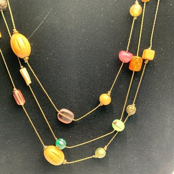Lia Sophia Triple Strand Floating Bead Necklace - Gold/Multicolor, 27"L - Picture 4 of 8